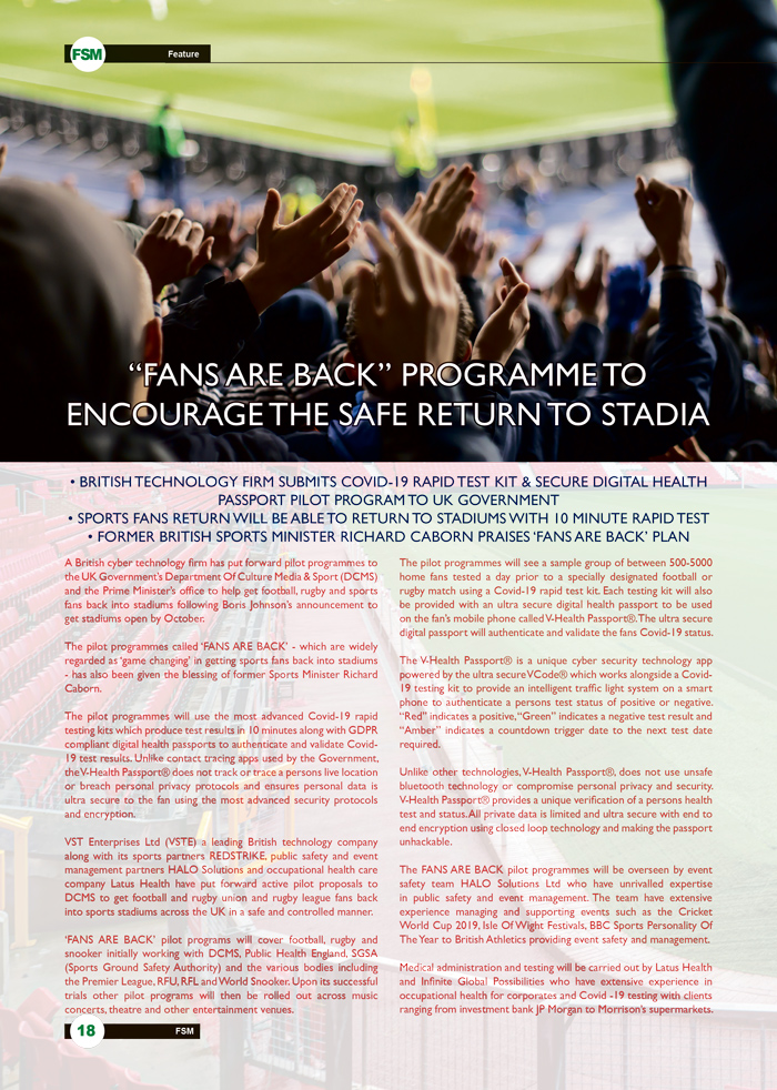 “Fans Are Back” Programme To Encourage The Safe Return To Stadia page 1