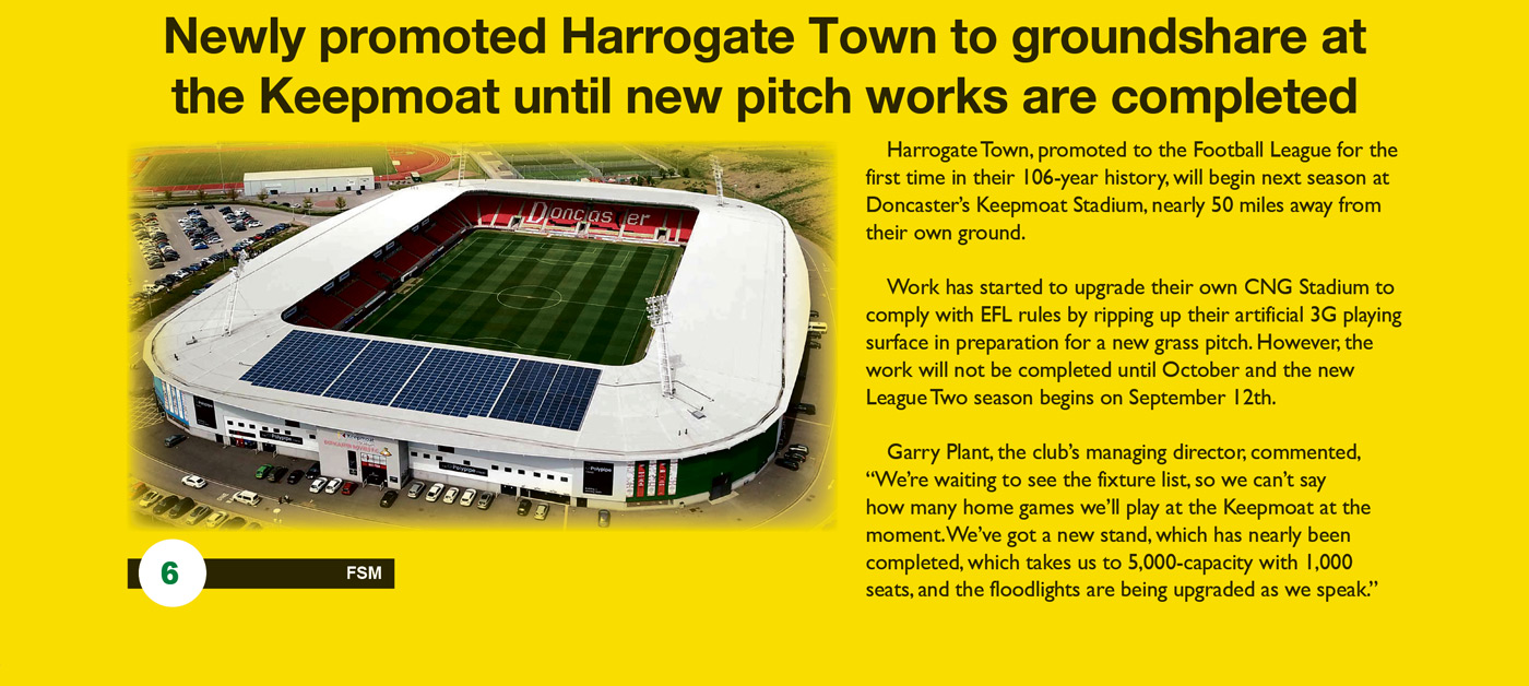 Newly Promoted Harrogate Town To Groundshare At The Keepmoat Until New Pitch Works Are Completed