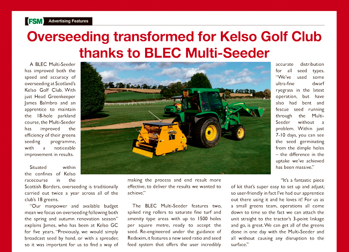 Overseeding transformed for Kelso Golf Club thanks to BLEC Multi-Seeder
