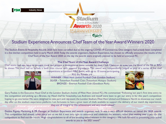 Stadium Experience Announces Chef Team of the Year Award Winners 2020