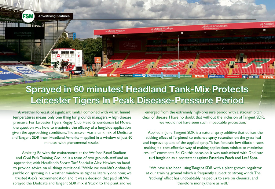 Sprayed in 60 Minutes! Headland Tank-Mix Protects Leicester Tigers In Peak Disease-Pressure Period