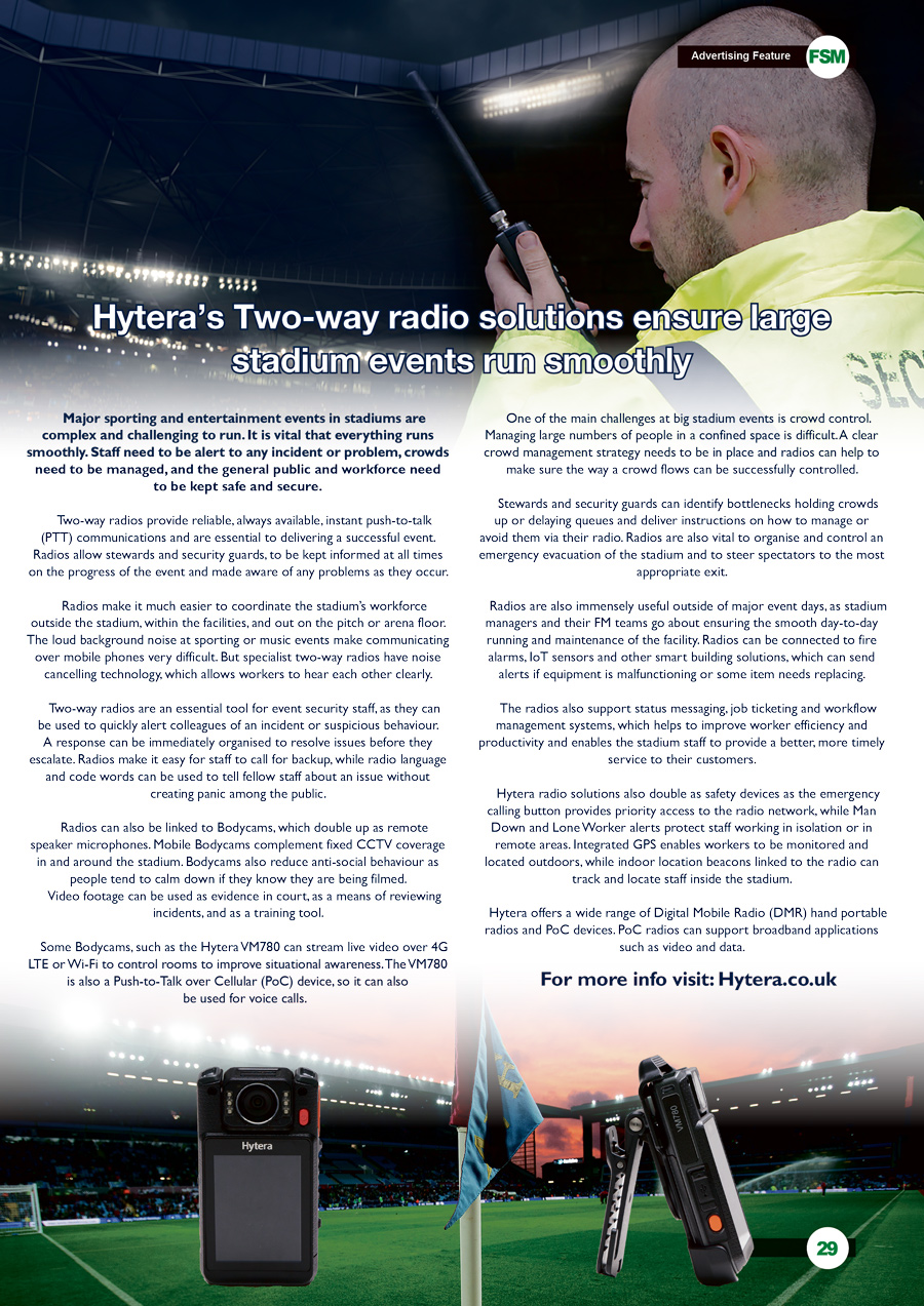 Hytera’s Two-way Radio Solutions Ensure Large Stadium Events Run Smoothly