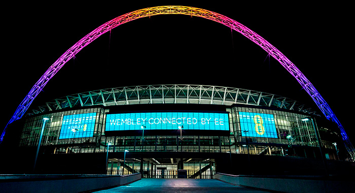 Wembley Stadium external image at night