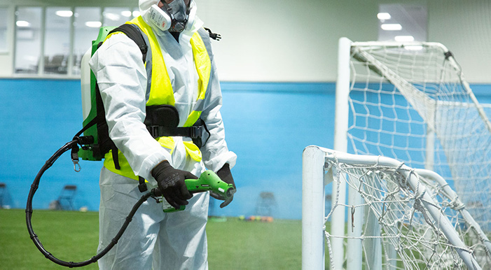 Ice Cleaning disinfecting at West Ham United training goalposts