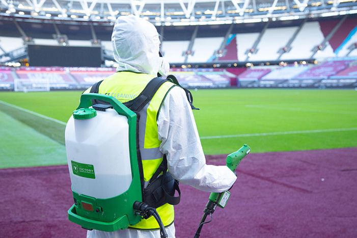 Ice Cleaning disinfecting at West Ham United around the football pitch