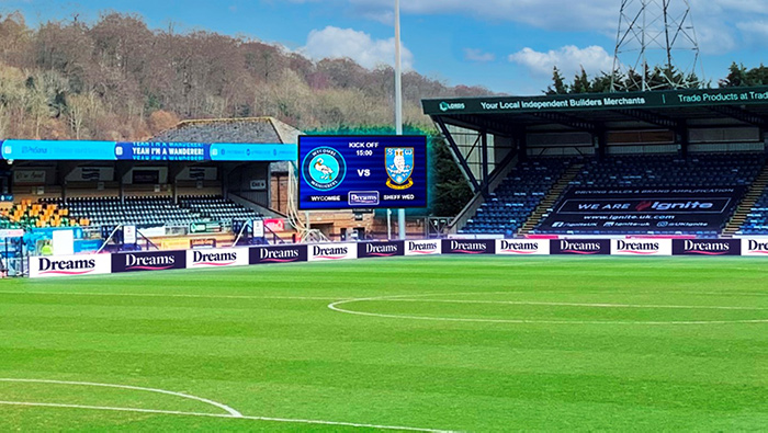 A mock-up of how the intended LED screen will look at the side of the pitch