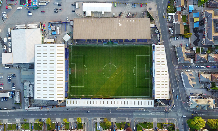 an image of Tranmere Rover's ground and surrounding areas when seen from overhead