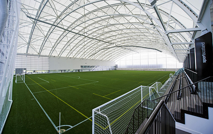 An indoor sports pitch