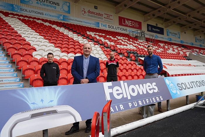 Fellowes Air Purifiers at Doncaster Rovers, banner inside stadium