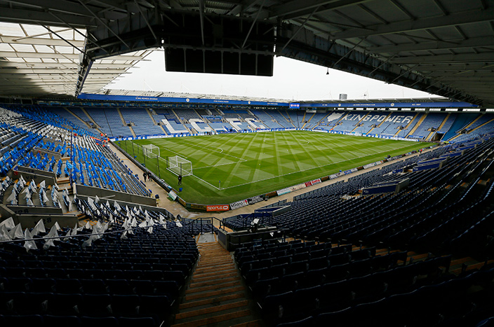 Football pitch at Leicester City Football Club's King Power Stadium