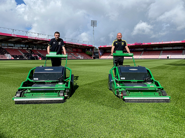 Two Dennis electric rotary mowers at A.F.C. Bournemouth