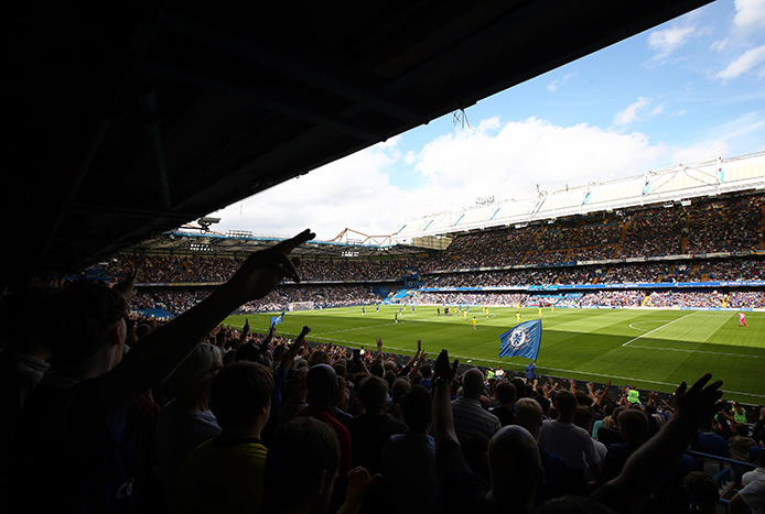 A well-attended football match at Chelsea Football Club-mobile