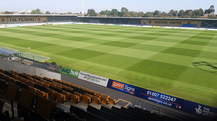 The football pitch as seen from the seats at Boston United