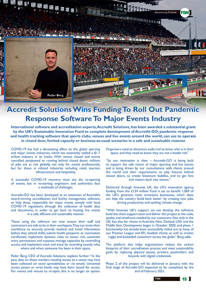 Accredit Solutions Wins Funding To Roll Out Pandemic Response Software To Major Events Industry