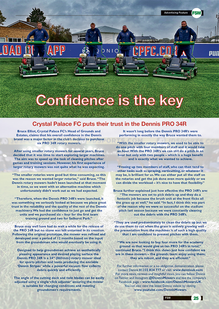 Crystal Palace FC Puts Their Trust In The Dennis PRO 34R