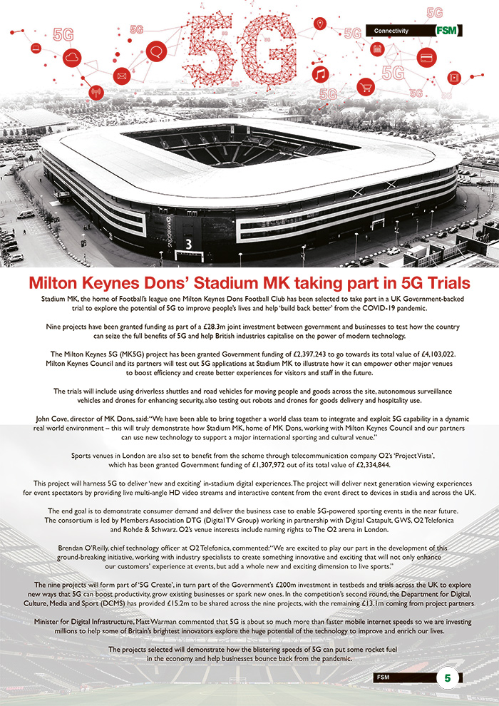 Milton Keynes Dons’ Stadium MK taking part in 5G Trials