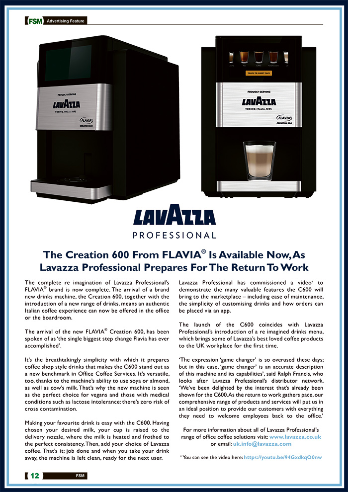 The Creation 600 From FLAVIA® Is Available Now, As Lavazza Professional Prepares For The Return To Work