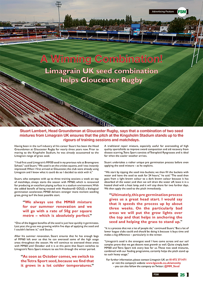 Limagrain UK Seed Combination Helps Gloucester Rugby