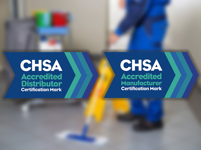 CHSA logos on a cleaner at work background