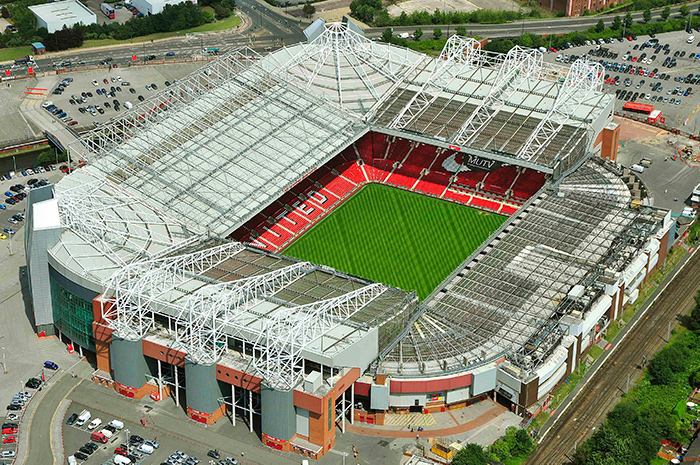 Manchester United's stadium, Old Trafford, as seen from the air