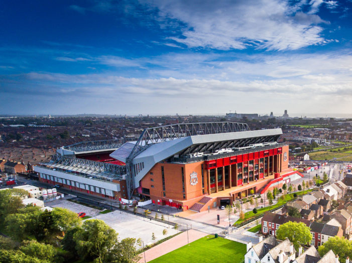An aerial image of Liverpool FC's Anfield stadium