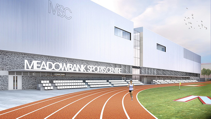 A projection of a runner at the Meadowbank Sports Stadium