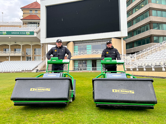 The unrivalled battery power of the new Dennis ES-860 cylinder mower is impressing at Trent Bridge, home of Nottinghamshire County Cricket Club.