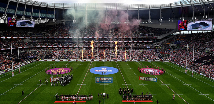 The Spurs stadium all set and ready to host rugby league for the first time as kick-off approaches.