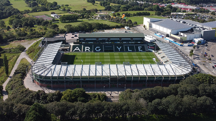 Aerial image of Home Park Stadium, Plymouth Argyle FC
