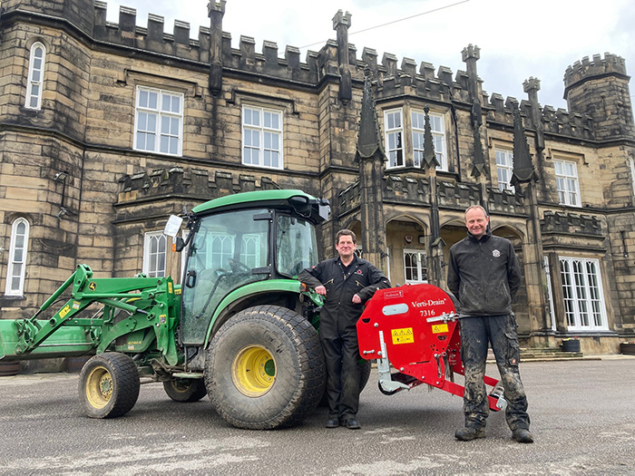 Nigel Wynne, Sales Demonstrator for Cheshire Turf Machinery (left) pictured with Andy Unwin of Rotherham GC