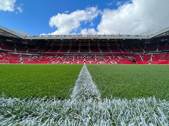 On the pitch at Manchester United's Old Trafford stadium