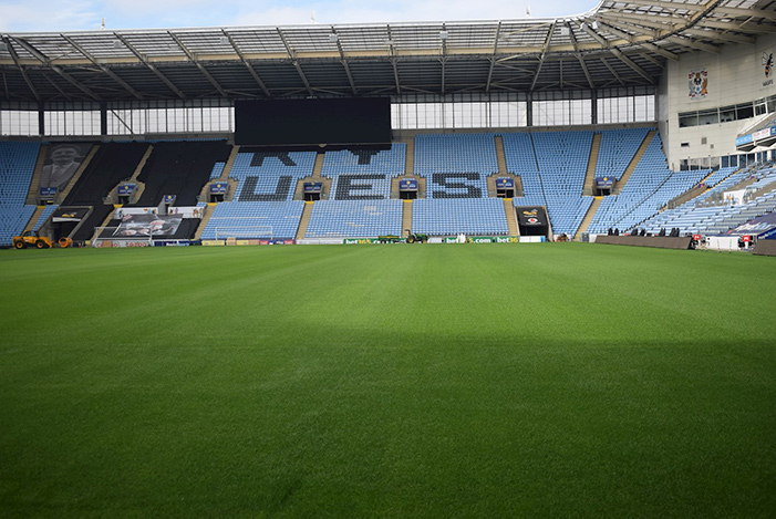 The Coventry Building Society Arena pitch following repairs
