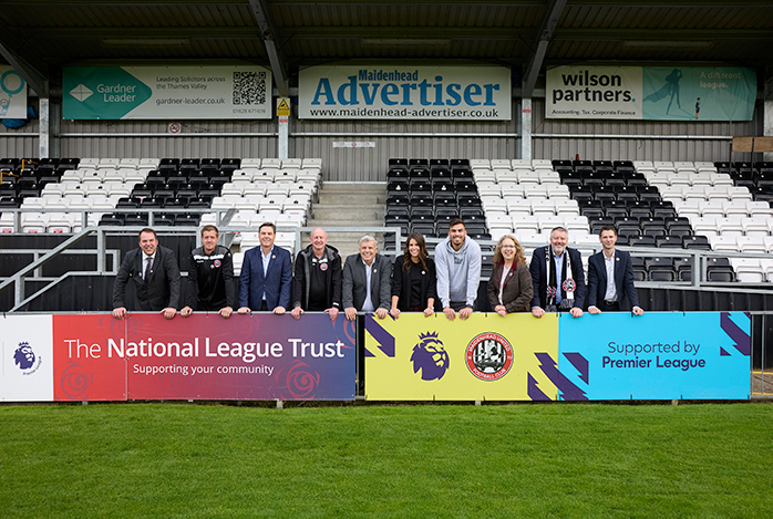 Jon Adams, Chief Executive, Maidenhead United, Mark Ives, General Manager of the National League, Community Captain Nick Bradshaw and Maidenhead United captain, Alan Massey