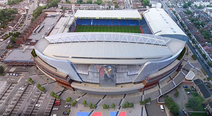 Aerial image of Crystal Place Football Club's stadium