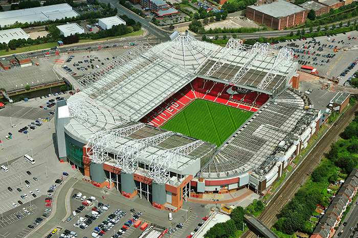 Manchester United's Old Trafford stadium seen from the air