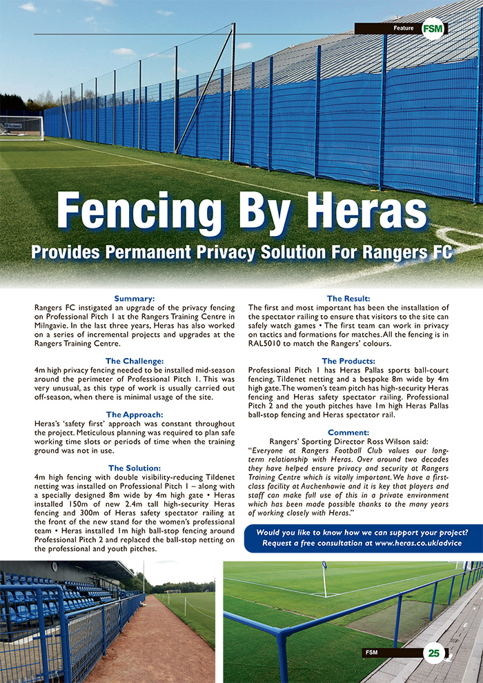 Fencing By Heras Provides Permanent Privacy Solution For Rangers FC