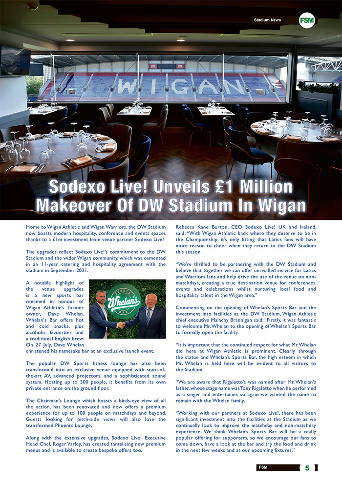 Sodexo Live! Unveils £1 Million Makeover Of DW Stadium In Wigan
