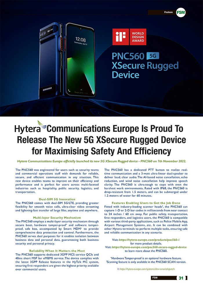Hytera Communications Europe Is Proud To Release The New 5G XSecure Rugged Device for Maximising Safety And Efficiency