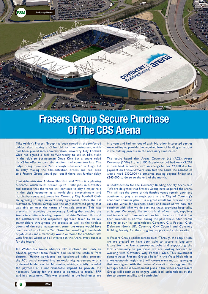 Mike Ashley And Frasers Group Secures Purchase Of The CBS Arena