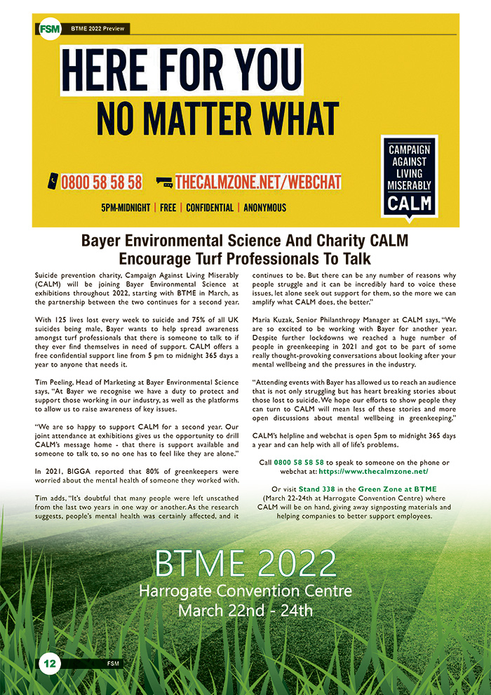 Bayer Environmental Science And Charity CALM Encourage Turf Professionals To Talk