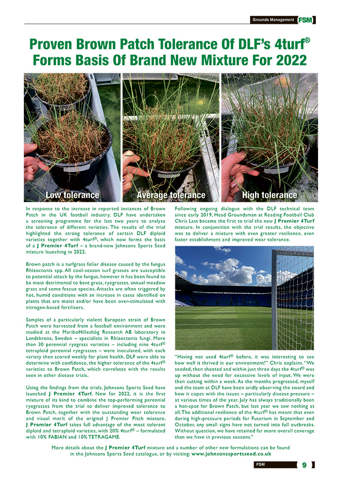 Proven Brown Patch Tolerance Of DLF’s 4turf® Forms Basis Of Brand New Mixture For 2022