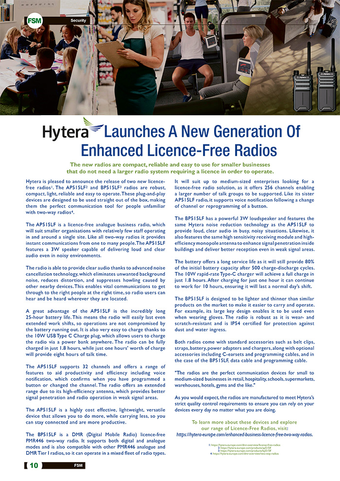 Hytera Launches A New Generation Of Enhanced Licence-Free Radios