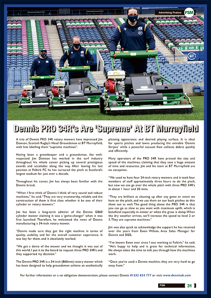 Dennis PRO 34R’s Are ‘Supreme’ At BT Murrayfield
