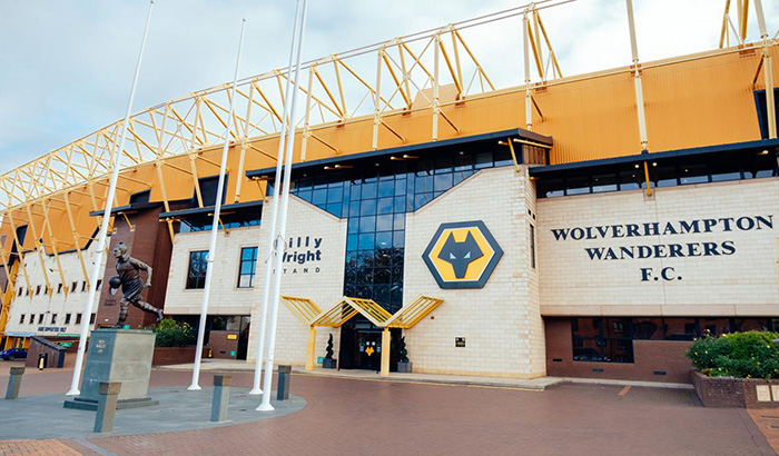 An aerial image of Wolves Football Club's Molineux Stadium and the surrounding areas