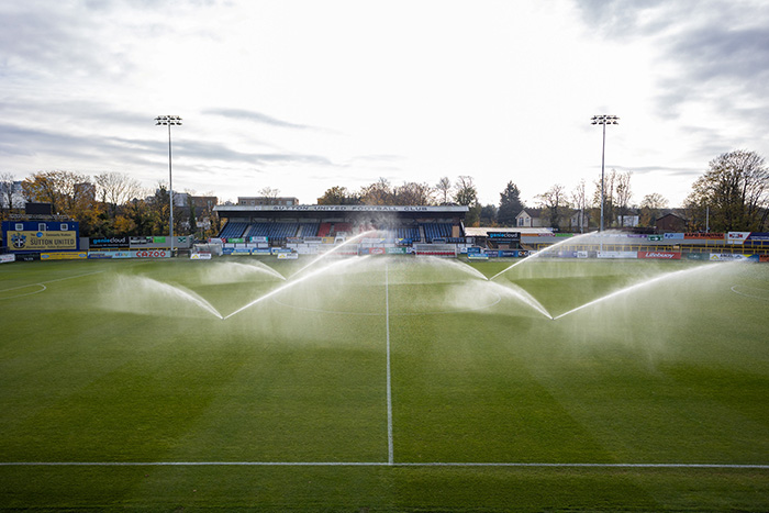 Sutton United Football Club in south London is benefitting from a comprising a SRC Ranger control system and Toro sprinklers.