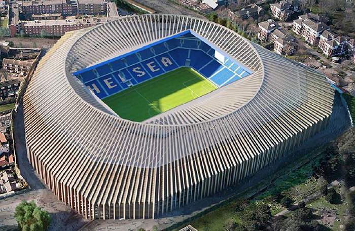 An aerial view of Chelsea FC's stadium