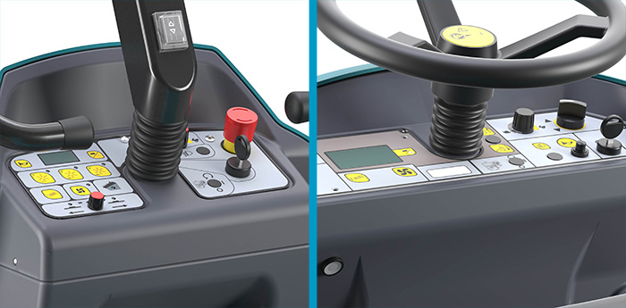 The control panels for Tennant's S680 and S780 Ride-on Sweepers.