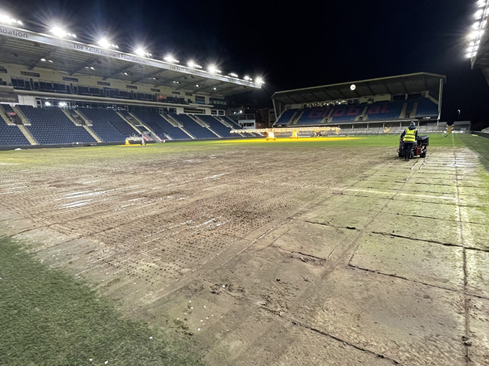 How the  Leeds Rhinos pitch looked before re-seeding