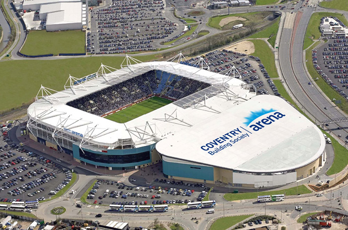 An aerial image of Coventry Building Society Arena