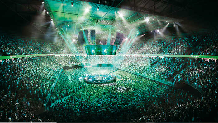 The AO Arena bowl redevelopment, image of a packed music concert